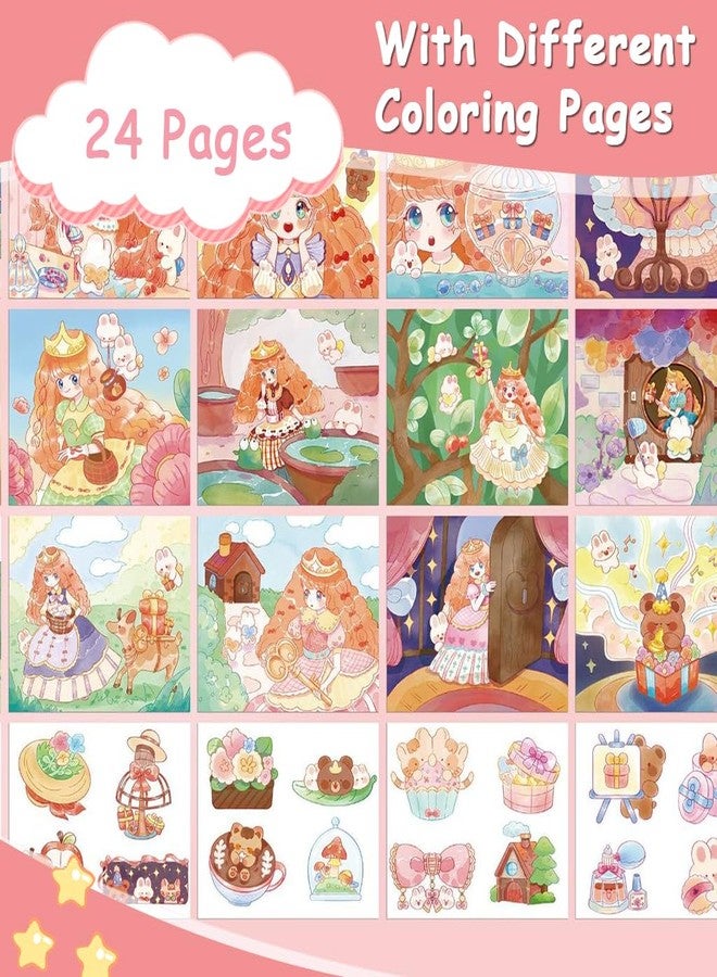 Patpat كتاب باتبات® السحري المائي للأميرات للأطفال، كتاب تلوين قصص خيالية قابل لإعادة الاستخدام للأطفال مع 18 موضوعًا للأميرات و24 قطعة من فواصل الكتب المثقوبة للتلوين، 12 لونًا من الأصباغ المائية، قلم فرشاة، تعليمات. - Image 2